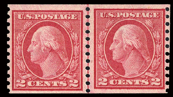 Value of US Stamp Scott Cat. # 453 - 2c 1914 Washington Coil Perf 10 Vertically. Cherrystone Auctions, Nov 2010, Sale 201011, Lot 170