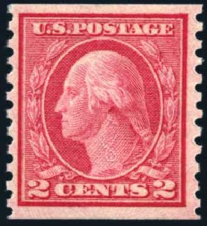 Values of US Stamp Scott Catalog 453 - 2c 1914 Washington Coil Perf 10 Vertically. Harmer-Schau Auction Galleries, Jun 2008, Sale 78, Lot 1570