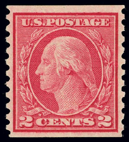US Stamp Price Scott 453: 2c 1914 Washington Coil Perf 10 Vertically. Daniel Kelleher Auctions, Feb 2013, Sale 634, Lot 280
