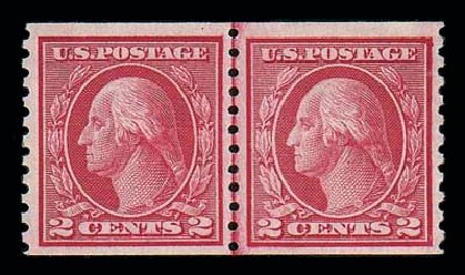 US Stamps Prices Scott 453: 1914 2c Washington Coil Perf 10 Vertically. Matthew Bennett International, Dec 2007, Sale 325, Lot 2094