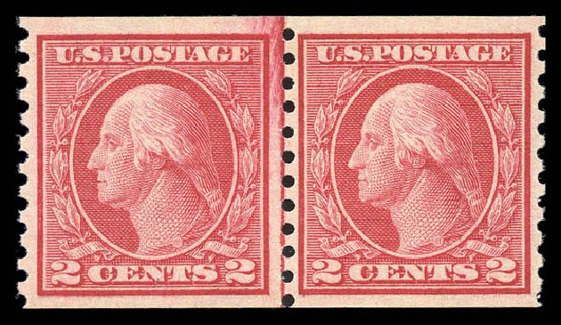 Values of US Stamps Scott #453: 1914 2c Washington Coil Perf 10 Vertically. Matthew Bennett International, Sep 2010, Sale 331, Lot 733