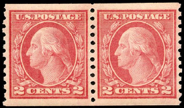 US Stamps Value Scott Cat. #454 - 2c 1915 Washington Coil Perf 10 Vertically. Matthew Bennett International, Apr 2008, Sale 326, Lot 417