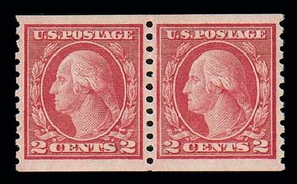 US Stamps Value Scott Catalog #454 - 1915 2c Washington Coil Perf 10 Vertically. Matthew Bennett International, Dec 2007, Sale 325, Lot 2098