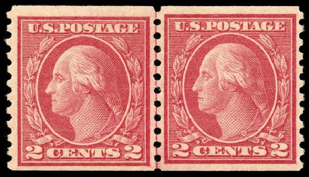 US Stamps Value Scott Catalog #454 - 2c 1915 Washington Coil Perf 10 Vertically. Matthew Bennett International, Apr 2008, Sale 326, Lot 418