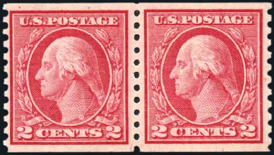 US Stamps Values Scott Catalogue #454 - 2c 1915 Washington Coil Perf 10 Vertically. Harmer-Schau Auction Galleries, Oct 2009, Sale 83, Lot 438
