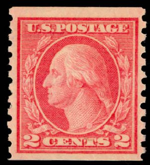 Prices of US Stamps Scott Catalog 454: 2c 1915 Washington Coil Perf 10 Vertically. Daniel Kelleher Auctions, Jan 2015, Sale 663, Lot 1800