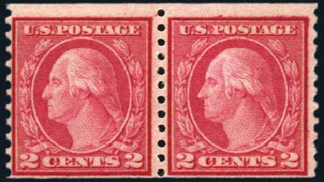 US Stamp Values Scott Cat. #454 - 1915 2c Washington Coil Perf 10 Vertically. Harmer-Schau Auction Galleries, Apr 2010, Sale 85, Lot 301