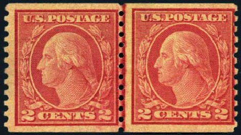 US Stamp Price Scott Catalog 454 - 1915 2c Washington Coil Perf 10 Vertically. Harmer-Schau Auction Galleries, Jan 2013, Sale 96, Lot 571