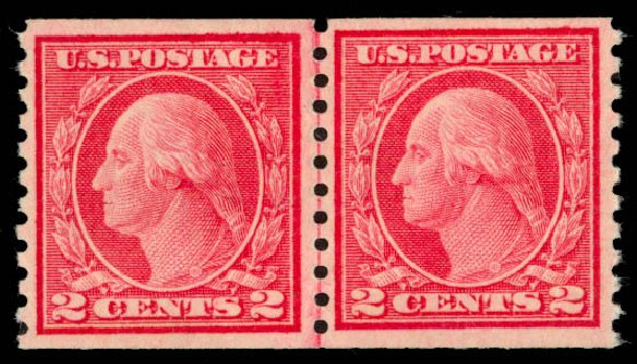 Price of US Stamp Scott Catalog 454 - 1915 2c Washington Coil Perf 10 Vertically. Daniel Kelleher Auctions, Sep 2013, Sale 639, Lot 1171