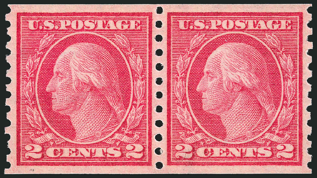 Values of US Stamp Scott Catalog #454 - 1915 2c Washington Coil Perf 10 Vertically. Robert Siegel Auction Galleries, Sep 2009, Sale 968B, Lot 591