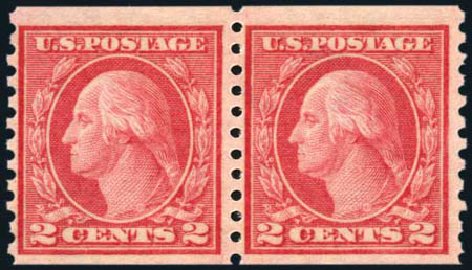 Value of US Stamp Scott Catalog 454: 2c 1915 Washington Coil Perf 10 Vertically. Harmer-Schau Auction Galleries, Aug 2011, Sale 90, Lot 1524