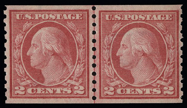 US Stamp Values Scott Cat. #454: 2c 1915 Washington Coil Perf 10 Vertically. Spink Shreves Galleries, Aug 2013, Sale 144, Lot 254