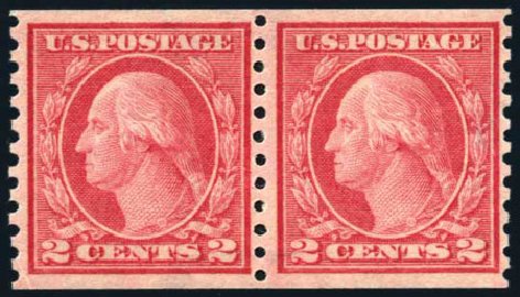 US Stamp Values Scott 454: 2c 1915 Washington Coil Perf 10 Vertically. Harmer-Schau Auction Galleries, Feb 2009, Sale 80, Lot 1325