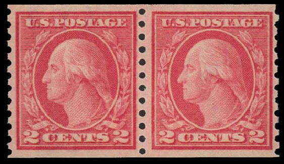 Values of US Stamp Scott Cat. 454: 1915 2c Washington Coil Perf 10 Vertically. Daniel Kelleher Auctions, Oct 2012, Sale 632, Lot 1363