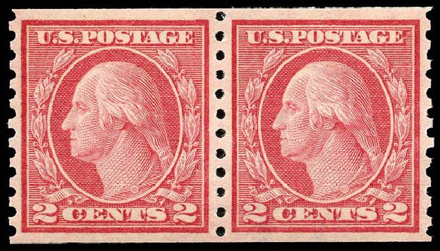 US Stamps Value Scott #454 - 2c 1915 Washington Coil Perf 10 Vertically. Matthew Bennett International, Apr 2008, Sale 326, Lot 416
