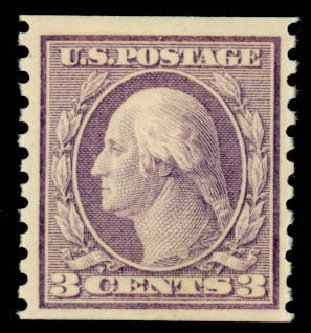 US Stamp Value Scott Cat. #456: 1916 3c Washington Coil Perf 10 Vertically. Daniel Kelleher Auctions, Apr 2013, Sale 636, Lot 357
