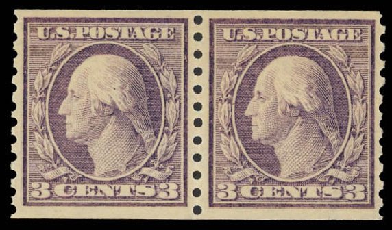 Value of US Stamp Scott # 456 - 1916 3c Washington Coil Perf 10 Vertically. Daniel Kelleher Auctions, Jun 2012, Sale 630, Lot 1848