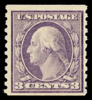 Values of US Stamp Scott Catalog # 456 - 3c 1916 Washington Coil Perf 10 Vertically. Daniel Kelleher Auctions, Oct 2014, Sale 660, Lot 2378