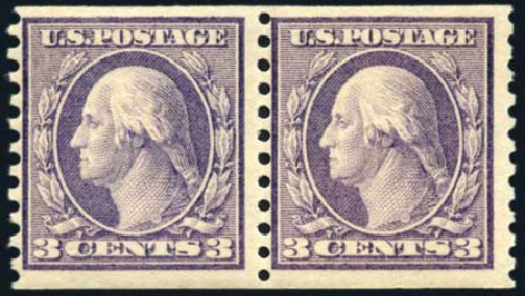 US Stamp Prices Scott Cat. # 456 - 1916 3c Washington Coil Perf 10 Vertically. Harmer-Schau Auction Galleries, Feb 2010, Sale 84, Lot 1599