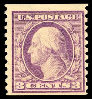 US Stamp Price Scott Catalogue #456: 1916 3c Washington Coil Perf 10 Vertically. Daniel Kelleher Auctions, Dec 2012, Sale 633, Lot 809