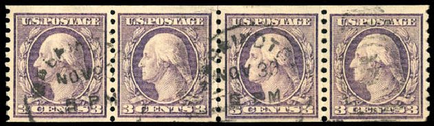 US Stamps Values Scott Catalogue 456: 1916 3c Washington Coil Perf 10 Vertically. Matthew Bennett International, Dec 2008, Sale 330, Lot 1791