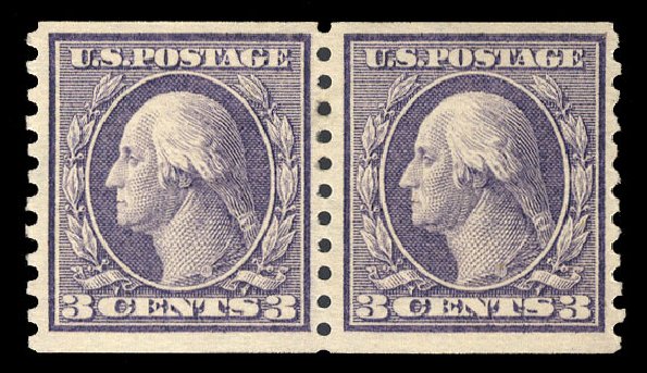 US Stamp Values Scott Cat. 456 - 3c 1916 Washington Coil Perf 10 Vertically. Cherrystone Auctions, Mar 2015, Sale 201503, Lot 51