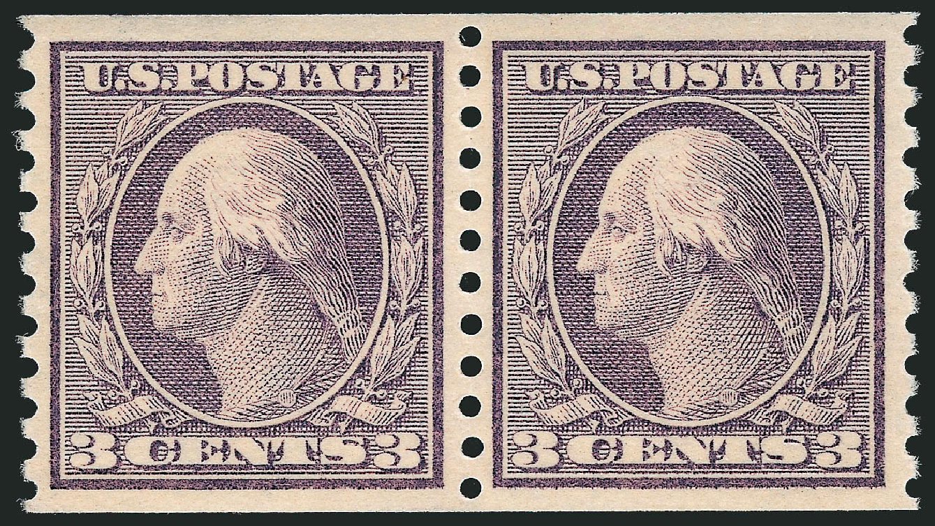 US Stamp Values Scott Catalogue # 456: 3c 1916 Washington Coil Perf 10 Vertically. Robert Siegel Auction Galleries, Dec 2013, Sale 1062, Lot 651