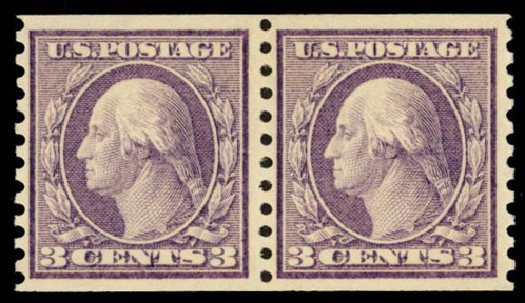 Cost of US Stamps Scott 456: 1916 3c Washington Coil Perf 10 Vertically. Daniel Kelleher Auctions, Sep 2013, Sale 639, Lot 1174