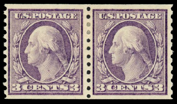Price of US Stamps Scott Catalog 456 - 1916 3c Washington Coil Perf 10 Vertically. Daniel Kelleher Auctions, Mar 2014, Sale 648, Lot 2174