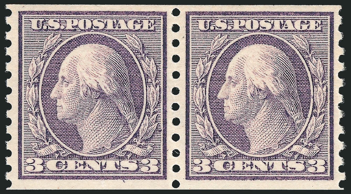 Values of US Stamps Scott Catalogue #456: 1916 3c Washington Coil Perf 10 Vertically. Robert Siegel Auction Galleries, Jun 2011, Sale 1011, Lot 744