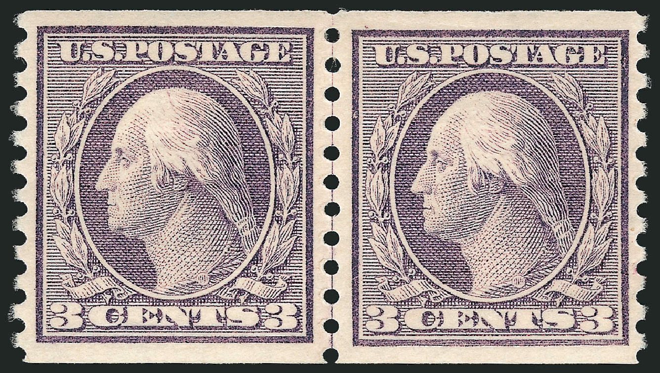 Costs of US Stamps Scott Cat. 456 - 1916 3c Washington Coil Perf 10 Vertically. Robert Siegel Auction Galleries, Feb 2015, Sale 1093, Lot 364