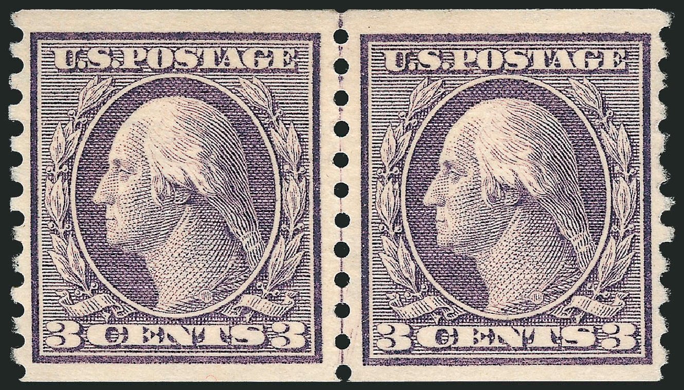 US Stamps Prices Scott Cat. #456 - 3c 1916 Washington Coil Perf 10 Vertically. Robert Siegel Auction Galleries, Oct 2010, Sale 997, Lot 6014