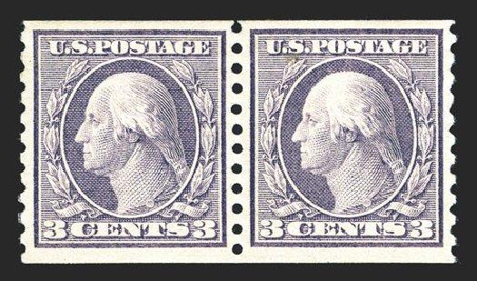Prices of US Stamp Scott Catalog 456 - 1916 3c Washington Coil Perf 10 Vertically. Spink Shreves Galleries, Mar 2013, Sale 142, Lot 364