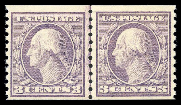 Costs of US Stamp Scott Cat. 456: 1916 3c Washington Coil Perf 10 Vertically. Matthew Bennett International, Sep 2010, Sale 331, Lot 735