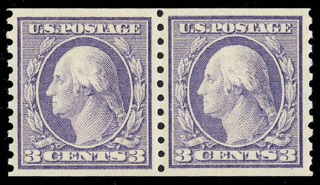 Values of US Stamp Scott # 456: 1916 3c Washington Coil Perf 10 Vertically. Matthew Bennett International, Sep 2012, Sale 345, Lot 355