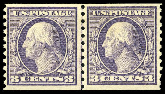 US Stamps Value Scott Catalogue #456 - 1916 3c Washington Coil Perf 10 Vertically. Matthew Bennett International, May 2014, Sale 350, Lot 605