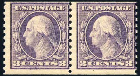 Costs of US Stamps Scott Catalogue 456: 3c 1916 Washington Coil Perf 10 Vertically. Harmer-Schau Auction Galleries, Jul 2010, Sale 86, Lot 535