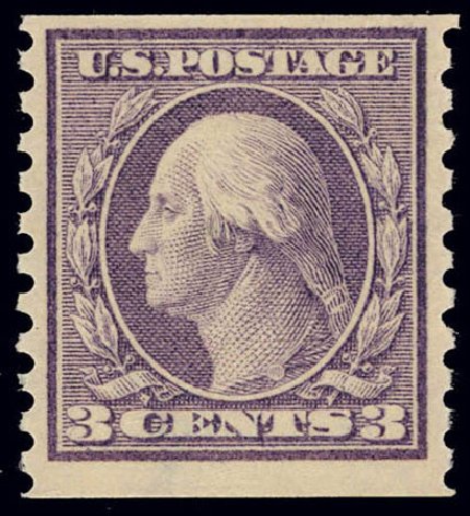 Costs of US Stamp Scott Catalog # 456 - 1916 3c Washington Coil Perf 10 Vertically. Daniel Kelleher Auctions, Feb 2013, Sale 634, Lot 285