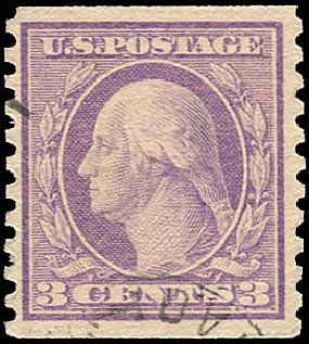 US Stamps Value Scott 456 - 1916 3c Washington Coil Perf 10 Vertically. Regency-Superior, Nov 2014, Sale 108, Lot 855
