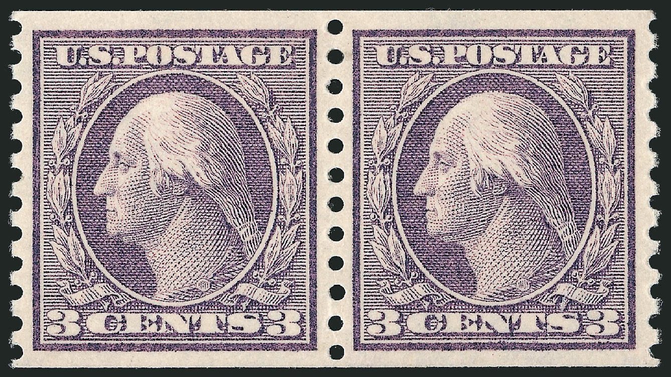 Values of US Stamp Scott Cat. # 456 - 1916 3c Washington Coil Perf 10 Vertically. Robert Siegel Auction Galleries, Oct 2011, Sale 1013, Lot 435