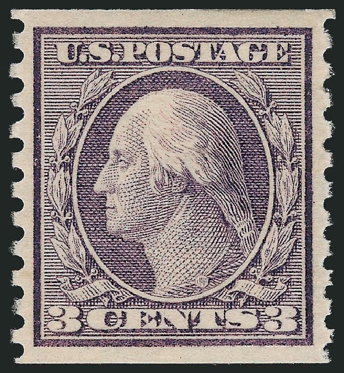 US Stamps Values Scott # 456 - 3c 1916 Washington Coil Perf 10 Vertically. Robert Siegel Auction Galleries, Nov 2012, Sale 1034, Lot 425