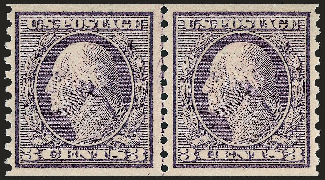 Value of US Stamp Scott Catalog #456: 1916 3c Washington Coil Perf 10 Vertically. Robert Siegel Auction Galleries, Sep 2009, Sale 968B, Lot 595