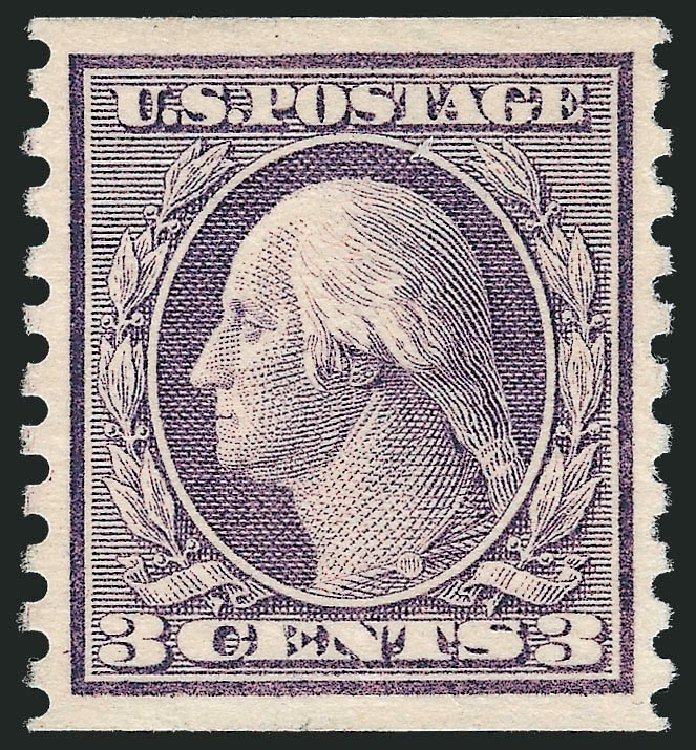US Stamps Value Scott Catalogue #456 - 3c 1916 Washington Coil Perf 10 Vertically. Robert Siegel Auction Galleries, Jul 2013, Sale 1050, Lot 572