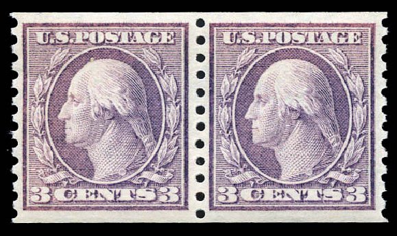 US Stamps Values Scott Catalogue # 456 - 1916 3c Washington Coil Perf 10 Vertically. Matthew Bennett International, Mar 2011, Sale 337, Lot 2933