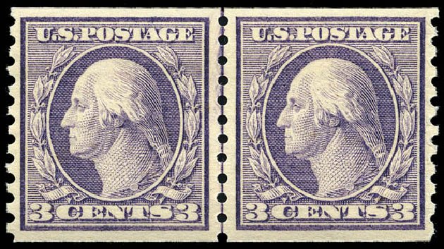 US Stamps Prices Scott Catalog 456: 1916 3c Washington Coil Perf 10 Vertically. Matthew Bennett International, May 2014, Sale 350, Lot 603