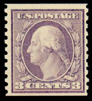 US Stamp Prices Scott Catalogue # 456 - 1916 3c Washington Coil Perf 10 Vertically. Daniel Kelleher Auctions, Sep 2013, Sale 639, Lot 1173