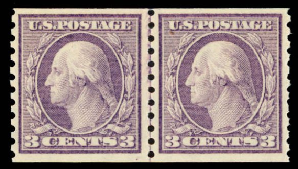 US Stamps Price Scott Catalog 456 - 3c 1916 Washington Coil Perf 10 Vertically. Daniel Kelleher Auctions, Sep 2014, Sale 655, Lot 513
