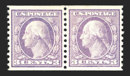 US Stamp Value Scott Cat. # 456 - 3c 1916 Washington Coil Perf 10 Vertically. Spink Shreves Galleries, Mar 2013, Sale 142, Lot 363