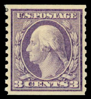 Price of US Stamp Scott Cat. # 456 - 3c 1916 Washington Coil Perf 10 Vertically. Daniel Kelleher Auctions, Sep 2013, Sale 639, Lot 3576