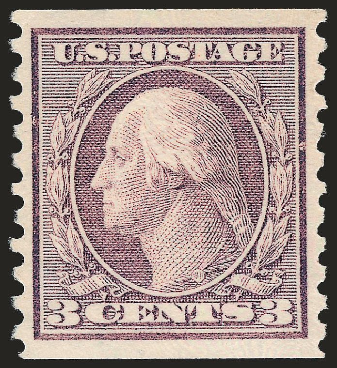 US Stamps Values Scott # 456 - 1916 3c Washington Coil Perf 10 Vertically. Robert Siegel Auction Galleries, Sep 2009, Sale 968B, Lot 596